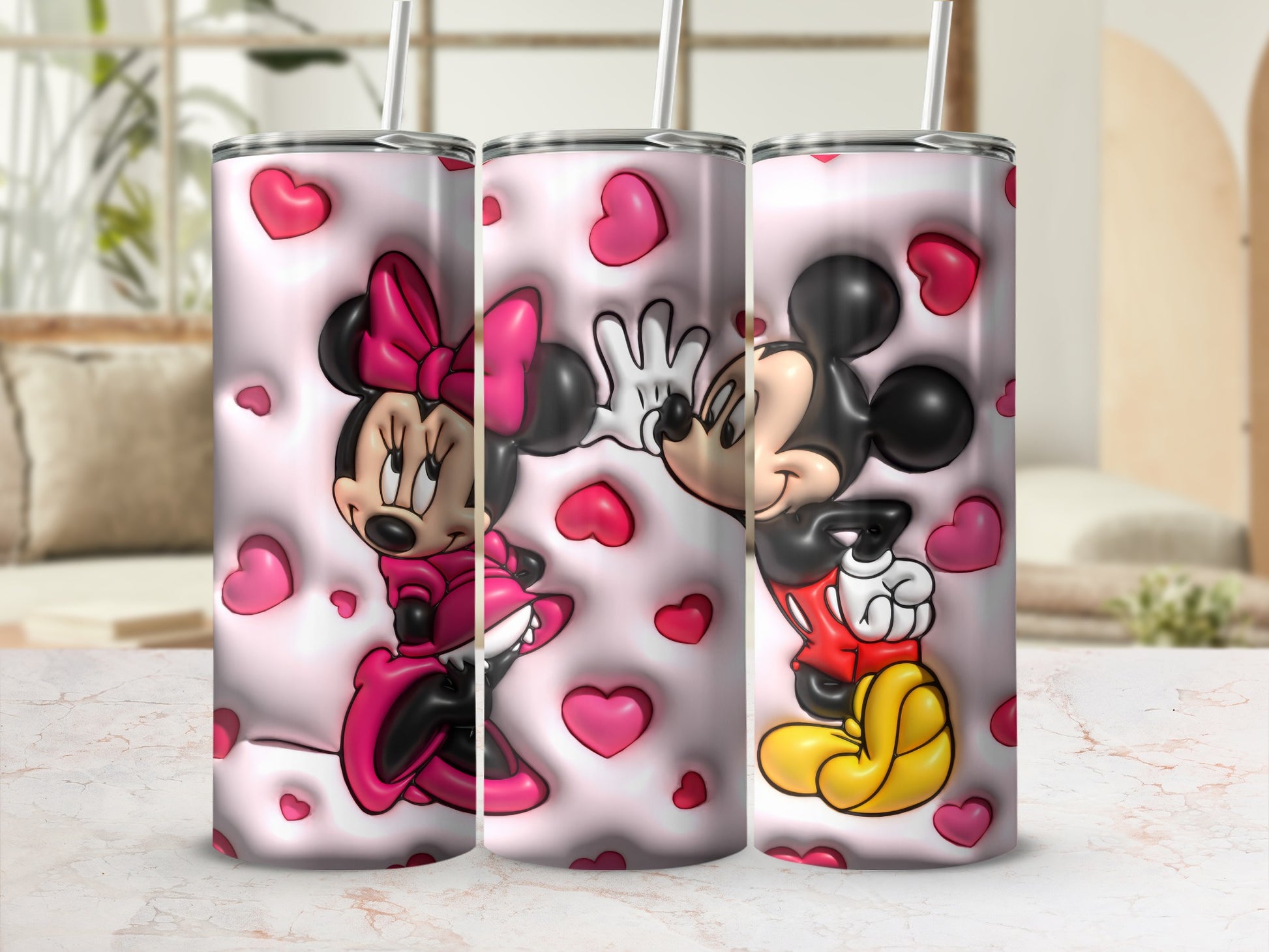 Minnie and Mickey Mouse with Hearts Tumbler Cups