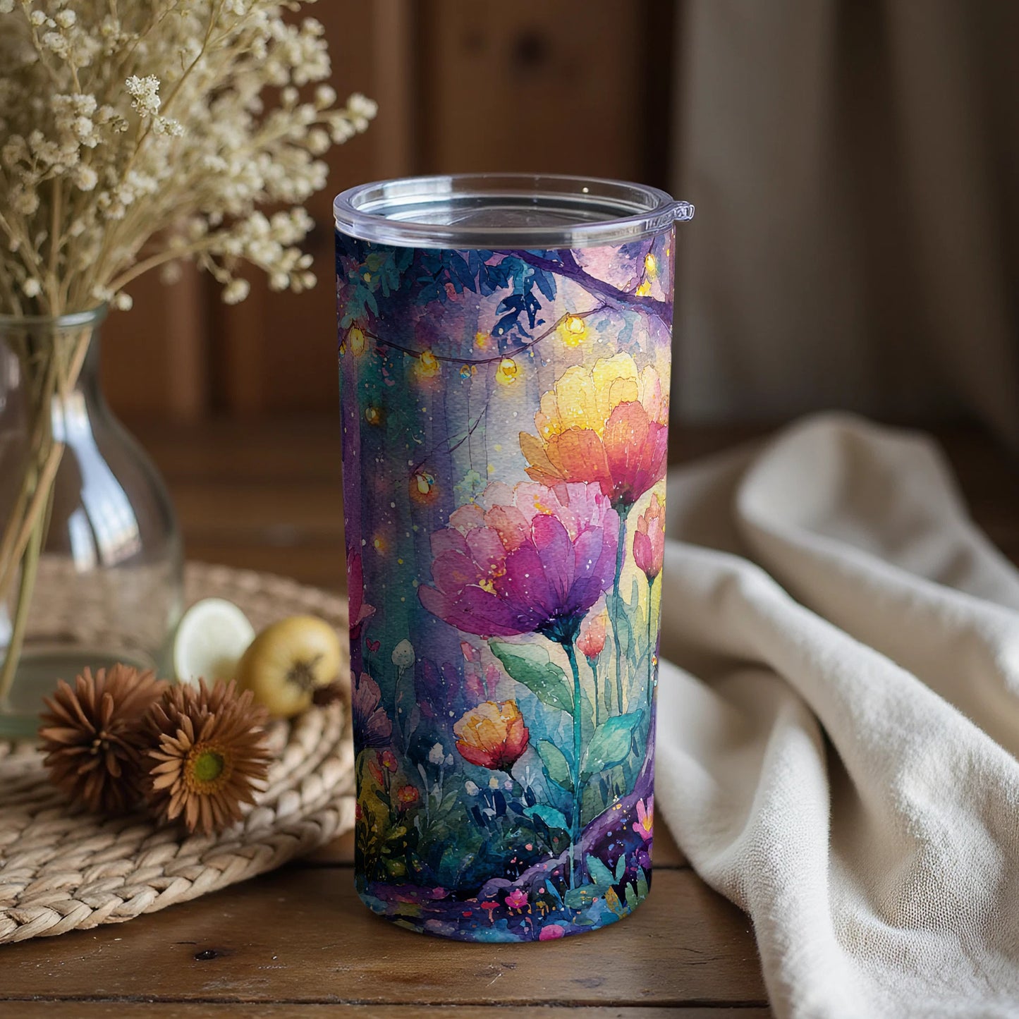 Colorful Floral Art Insulated Travel Tumbler