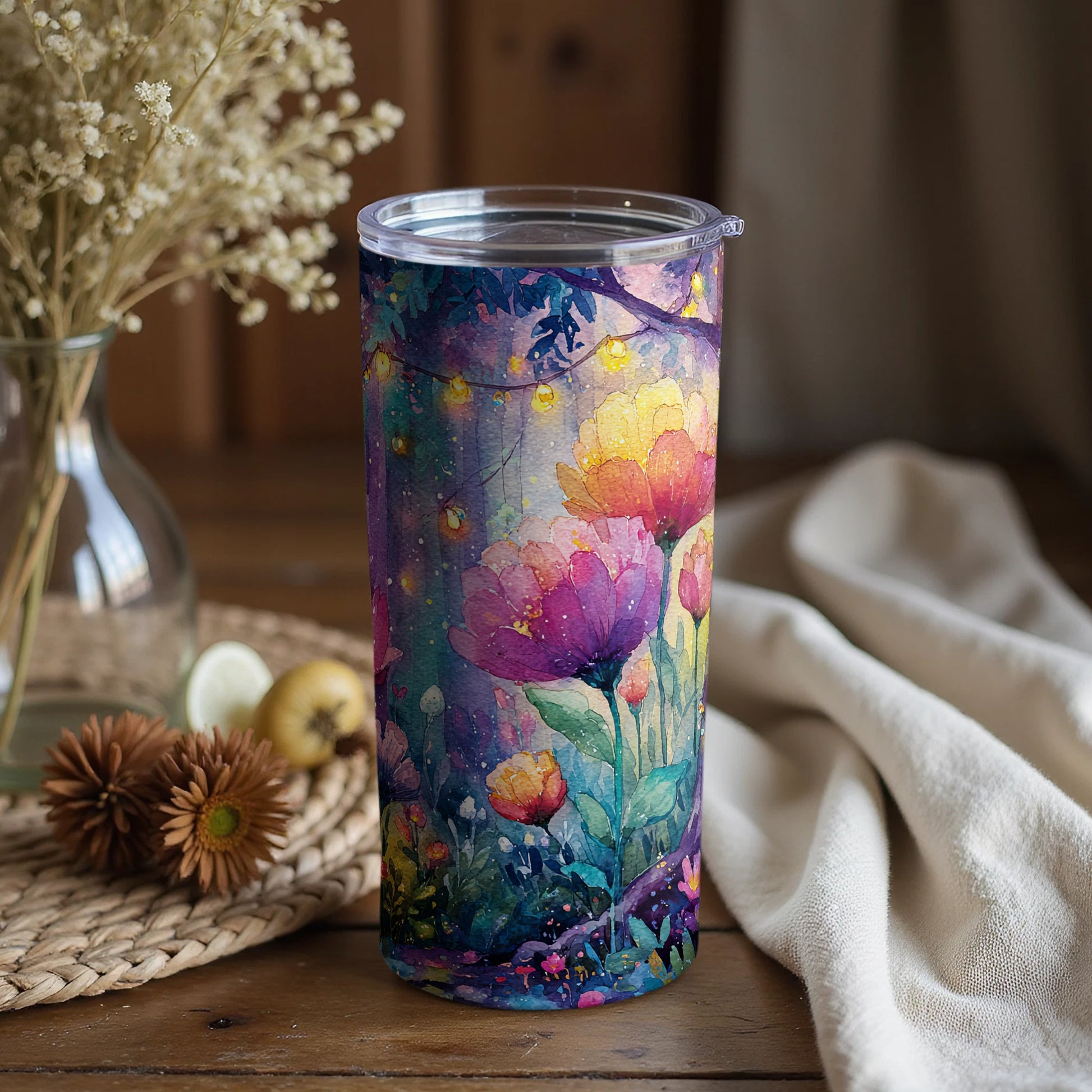 Colorful Floral Art Insulated Travel Tumbler