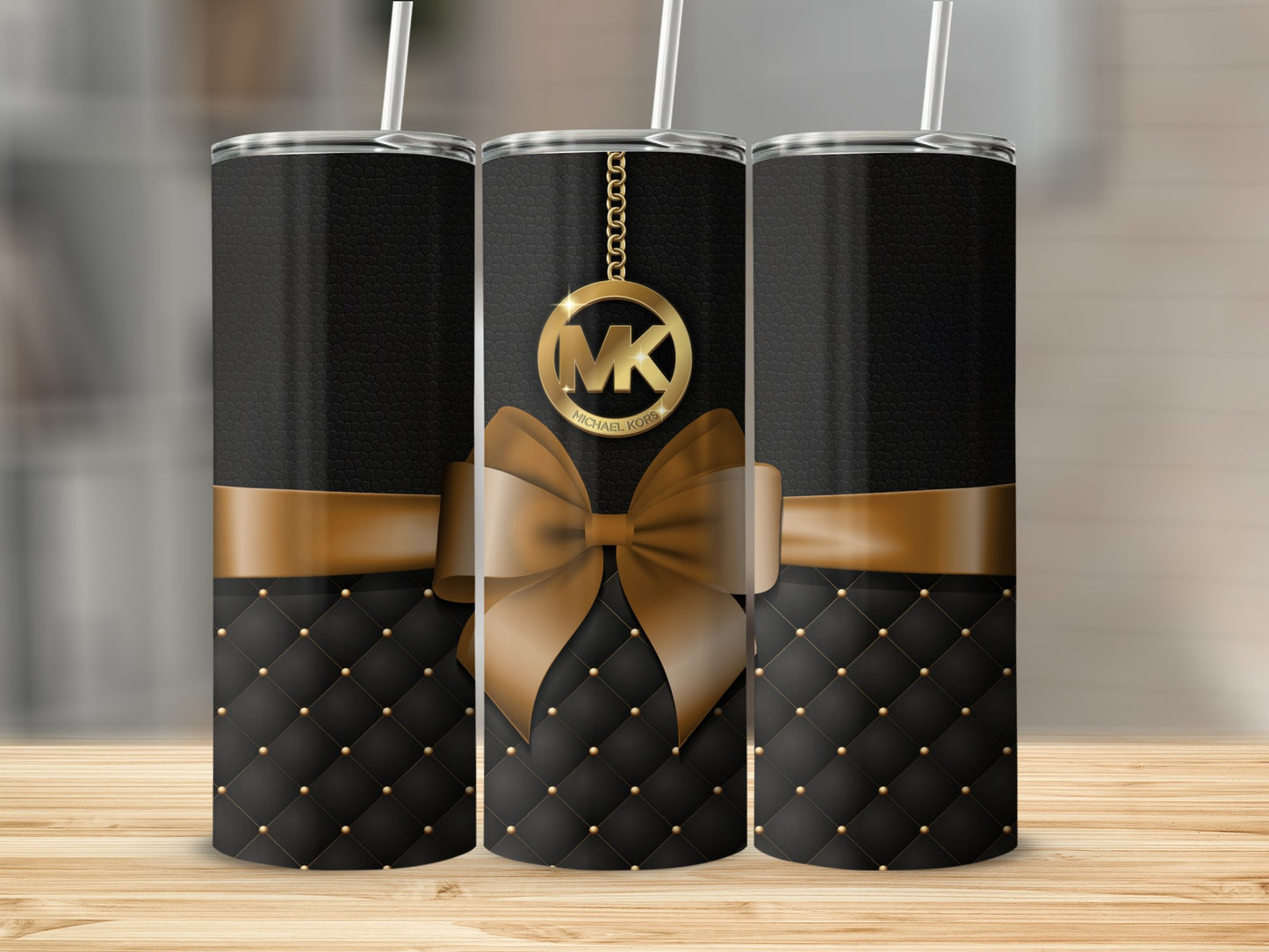 Elegant Black and Gold Tumbler with Bowknot Design