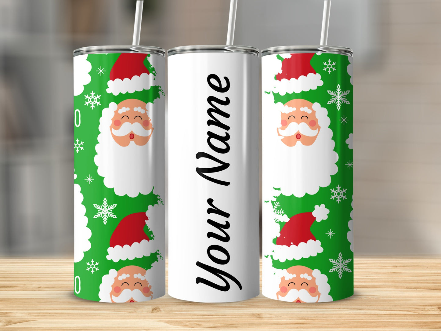 Personalized Santa Claus Christmas Tumbler with Straw