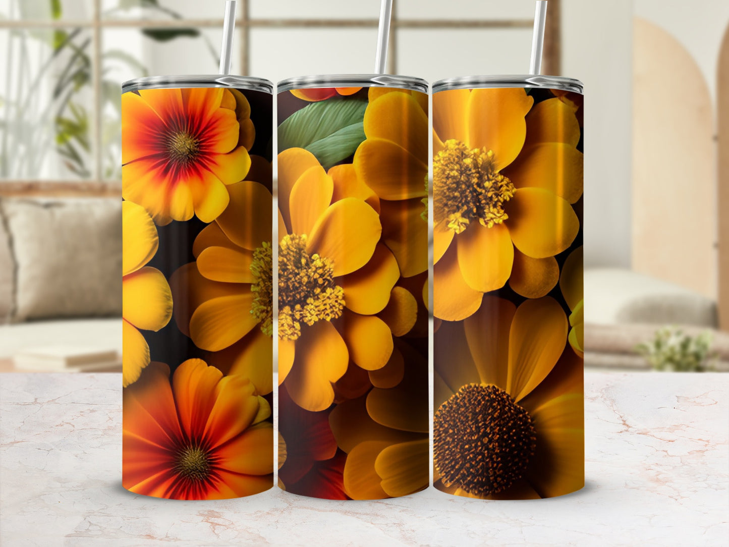 Bright Floral Pattern Insulated Tumbler Design