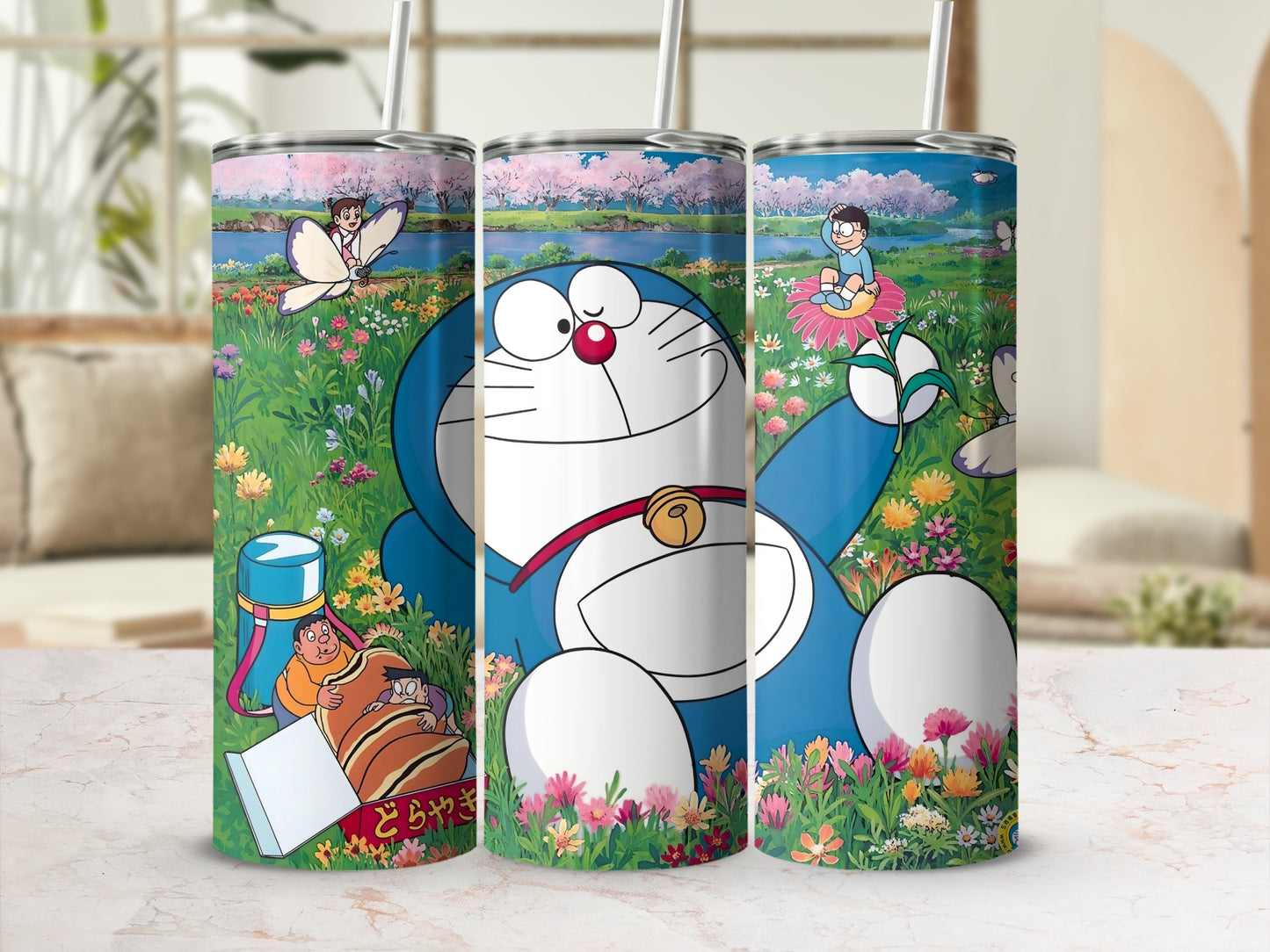 Cute Cartoon Character Design Tumbler with Straw