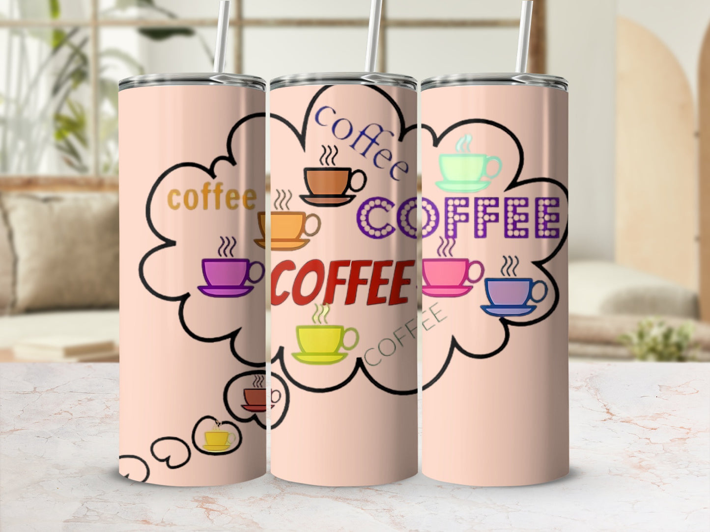 Colorful Coffee-Themed Design Tall Skinny Tumbler