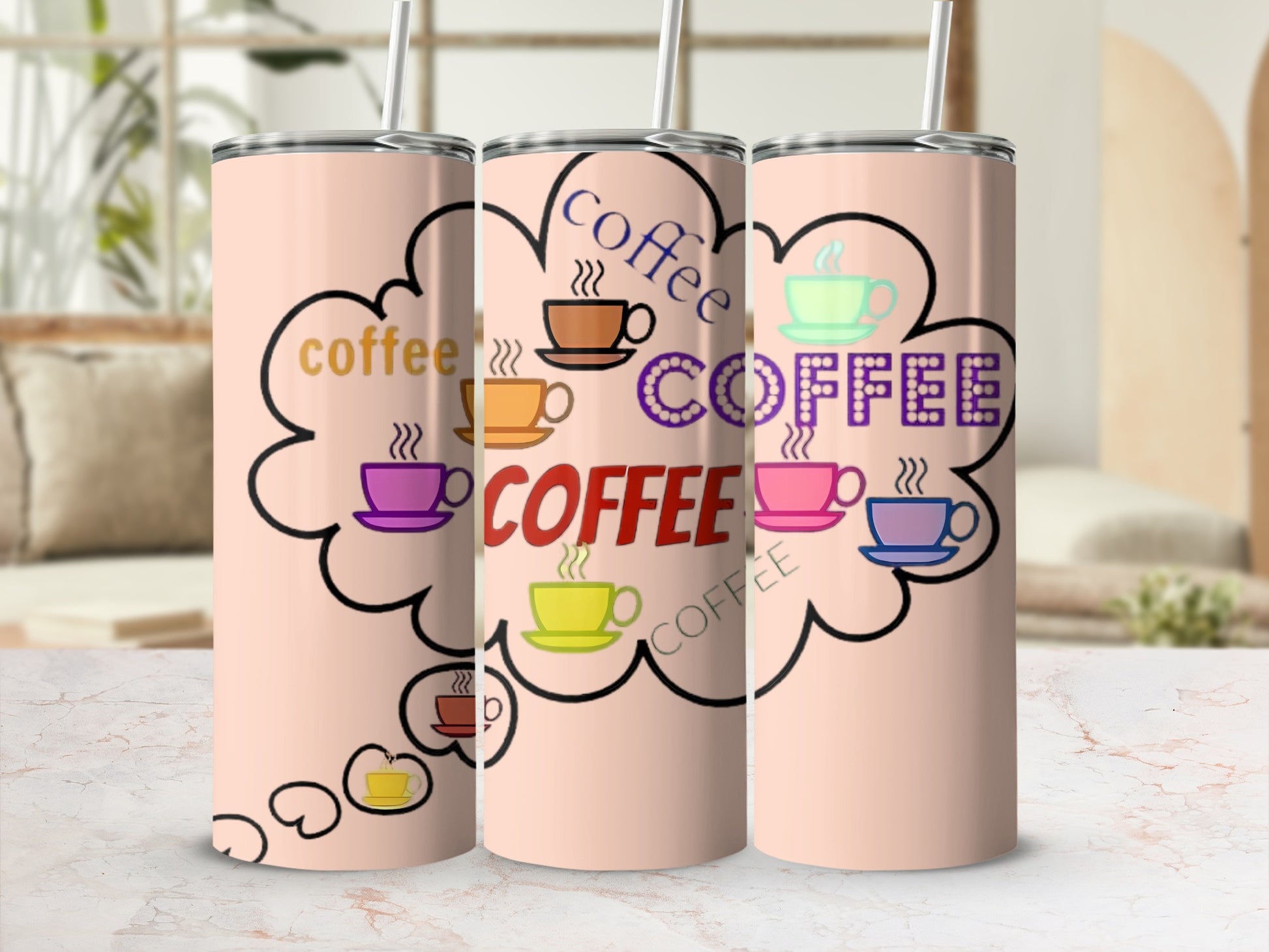 Colorful Coffee-Themed Design Tall Skinny Tumbler