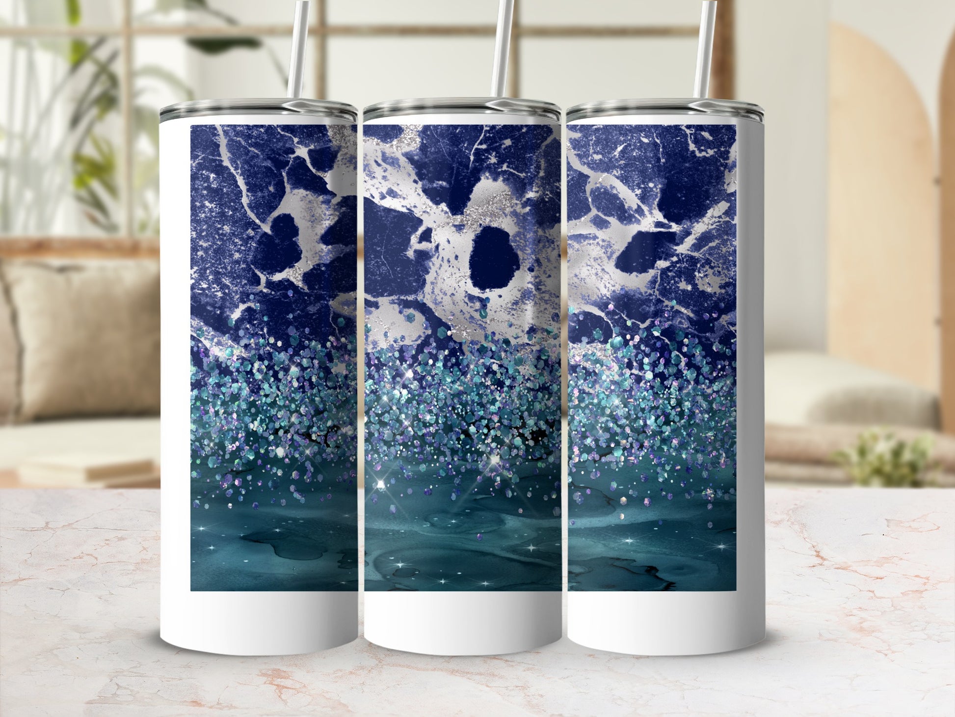 Blue Silver Marble Glitter Ombre Deep Teal product type