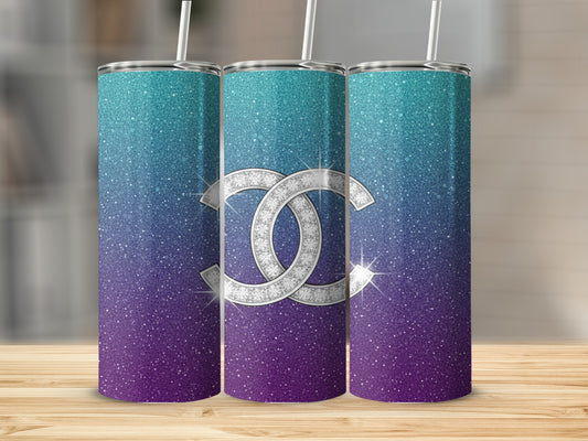 Interlocking Logo Turquoise Blue Gradient Sparkles Tumbler