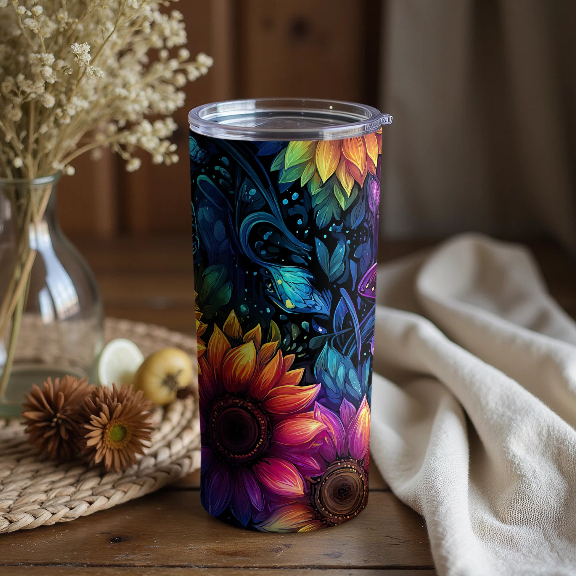 Colorful Sunflower and Floral Travel Tumbler Product