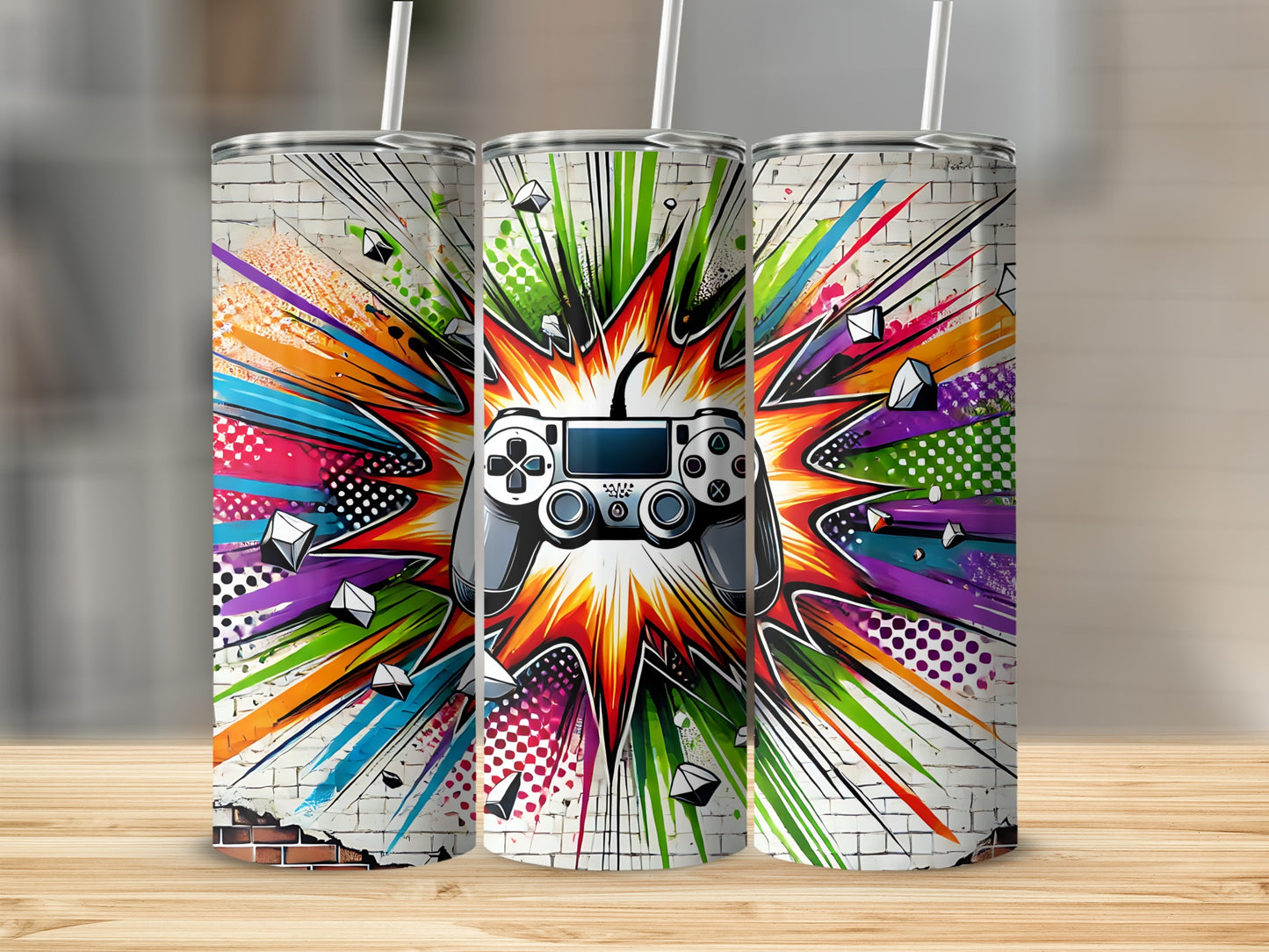 Vibrant Colorful Gaming Controller Explosion Art