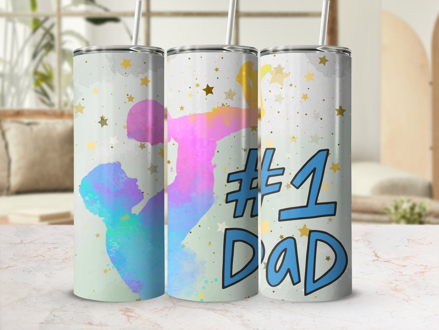 Colorful #1 Dad Design with Star Accents Tumbler