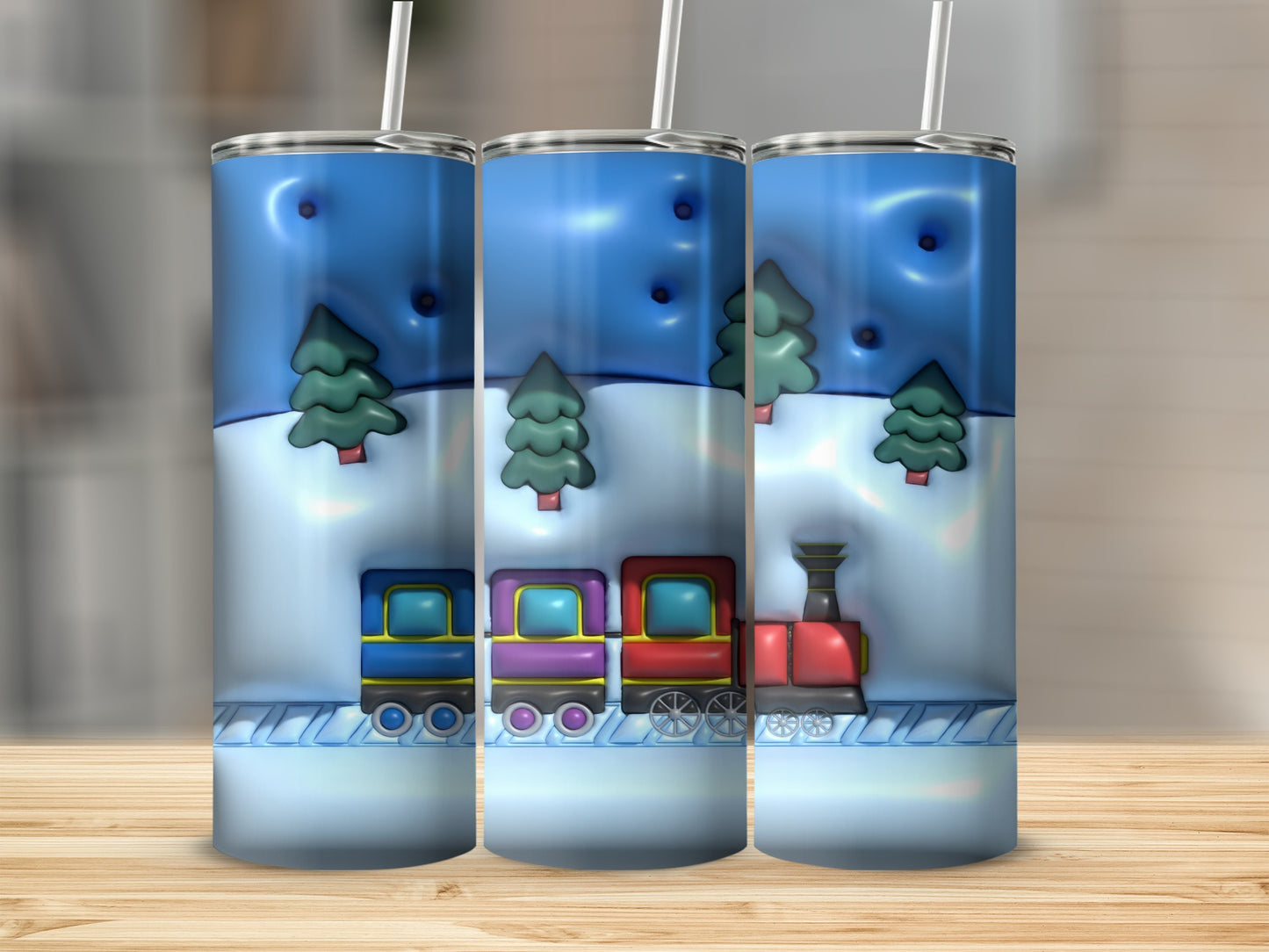Festive Train and Trees Design Winter Themed Tumbler