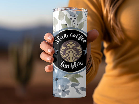 Star Coffee Tumbler with Floral Design 16oz Capacity