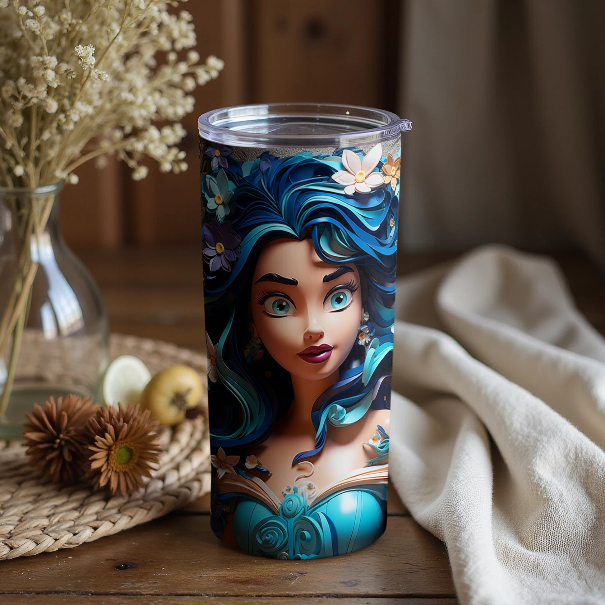 Stunning Floral Mermaid Design Insulated Tumbler Product
