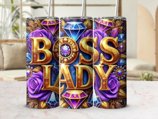 Boss Lady Purple Rose and Gems Tumbler Design