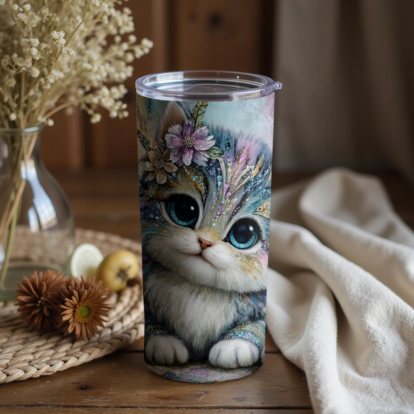 Cute Floral Kitten Art Insulated Tumbler