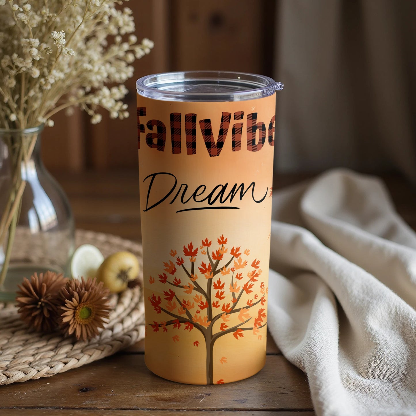 FallVibes Dream Tree Design Tumbler Cup Autumn Theme