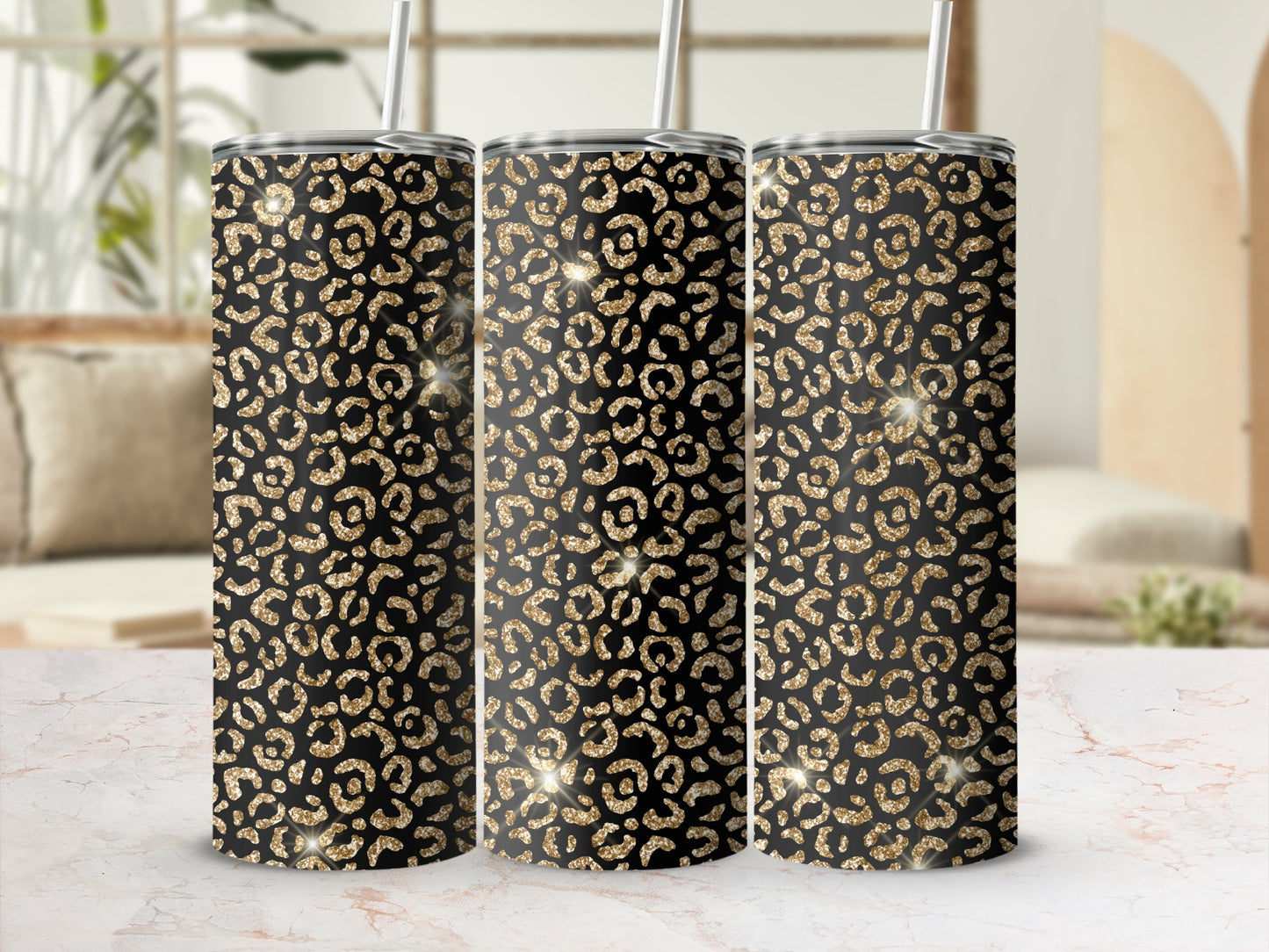 Sparkling Gold Leopard Print Tumbler Cup