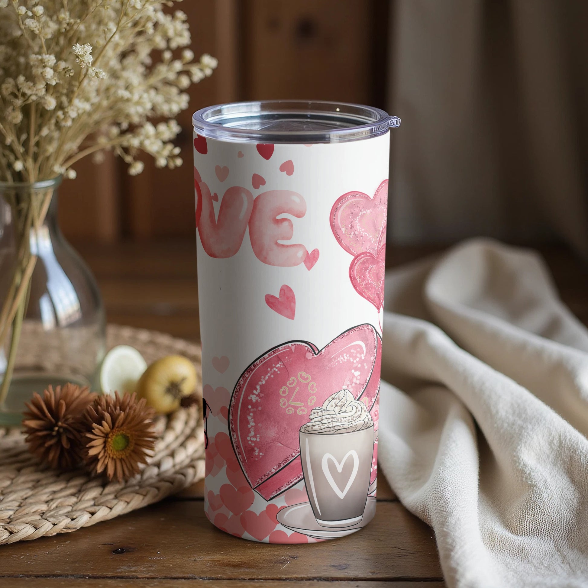 Romantic Hearts and Coffee Design Tumbler