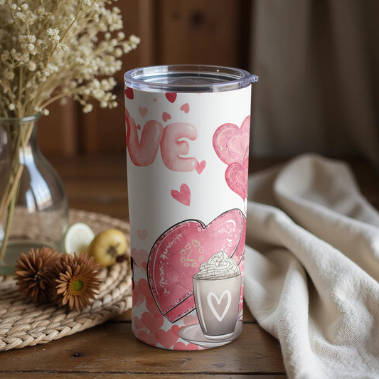 Romantic Hearts and Coffee Design Tumbler