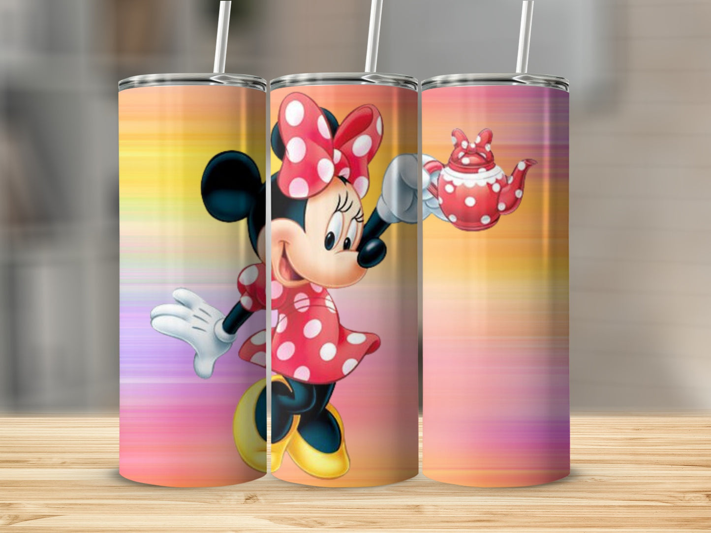 Colorful Minnie Mouse Tumbler with Teapot Design
