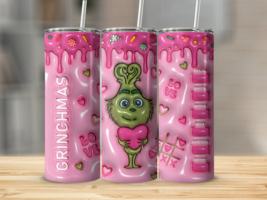 Grinchmas Love Pink Tumbler with Heart Details Design