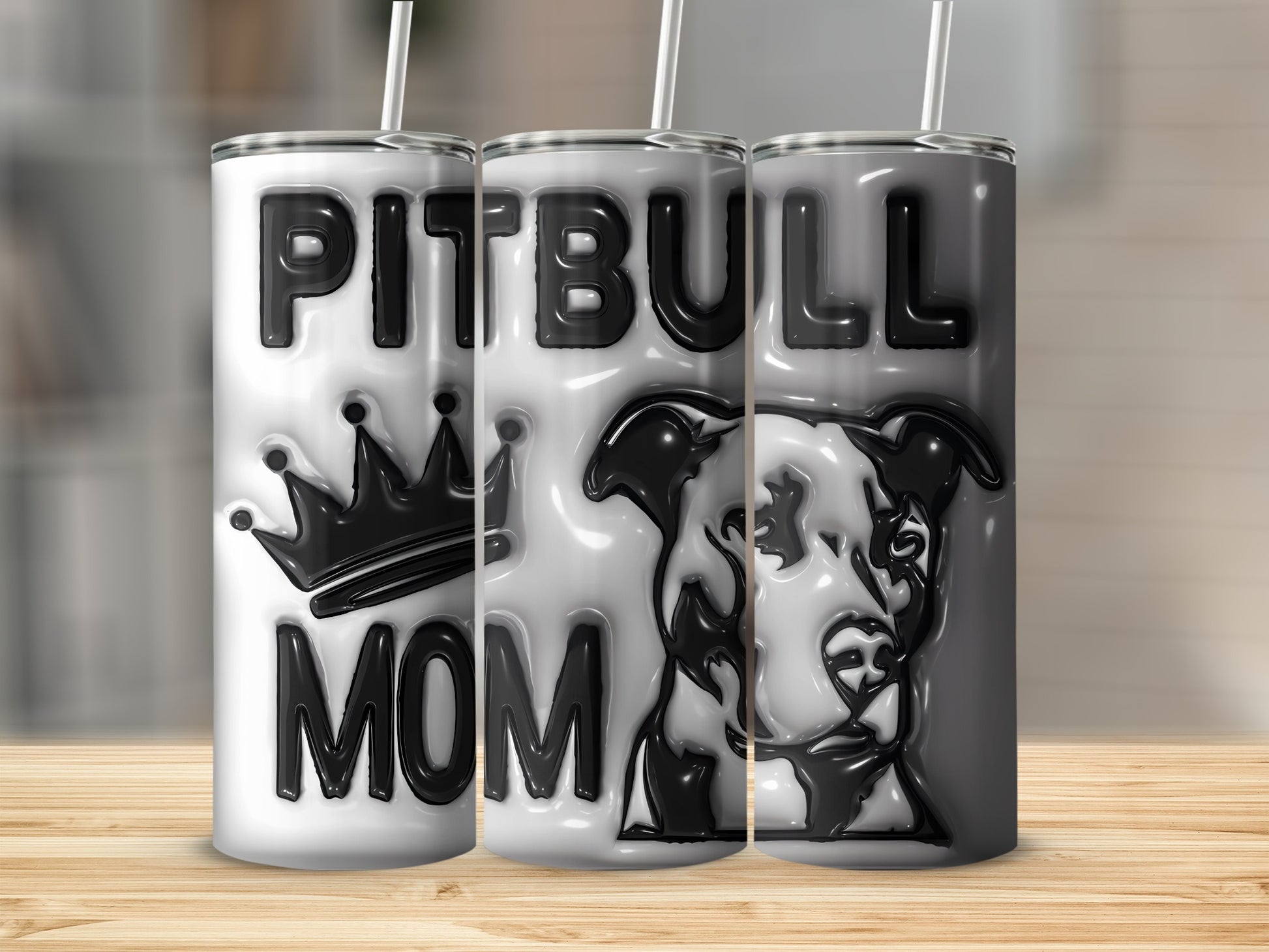 Pitbull Mom Crown Dog Face Design White Black Tumbler product type