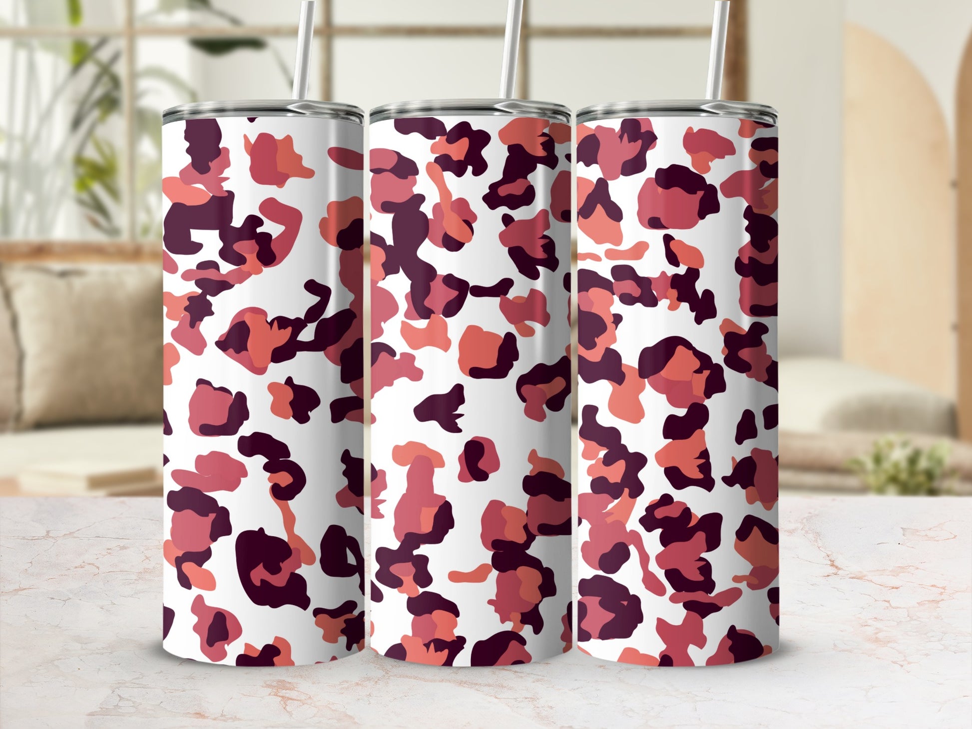 Leopard Print Tumbler with Straw Leopard Print Cup
