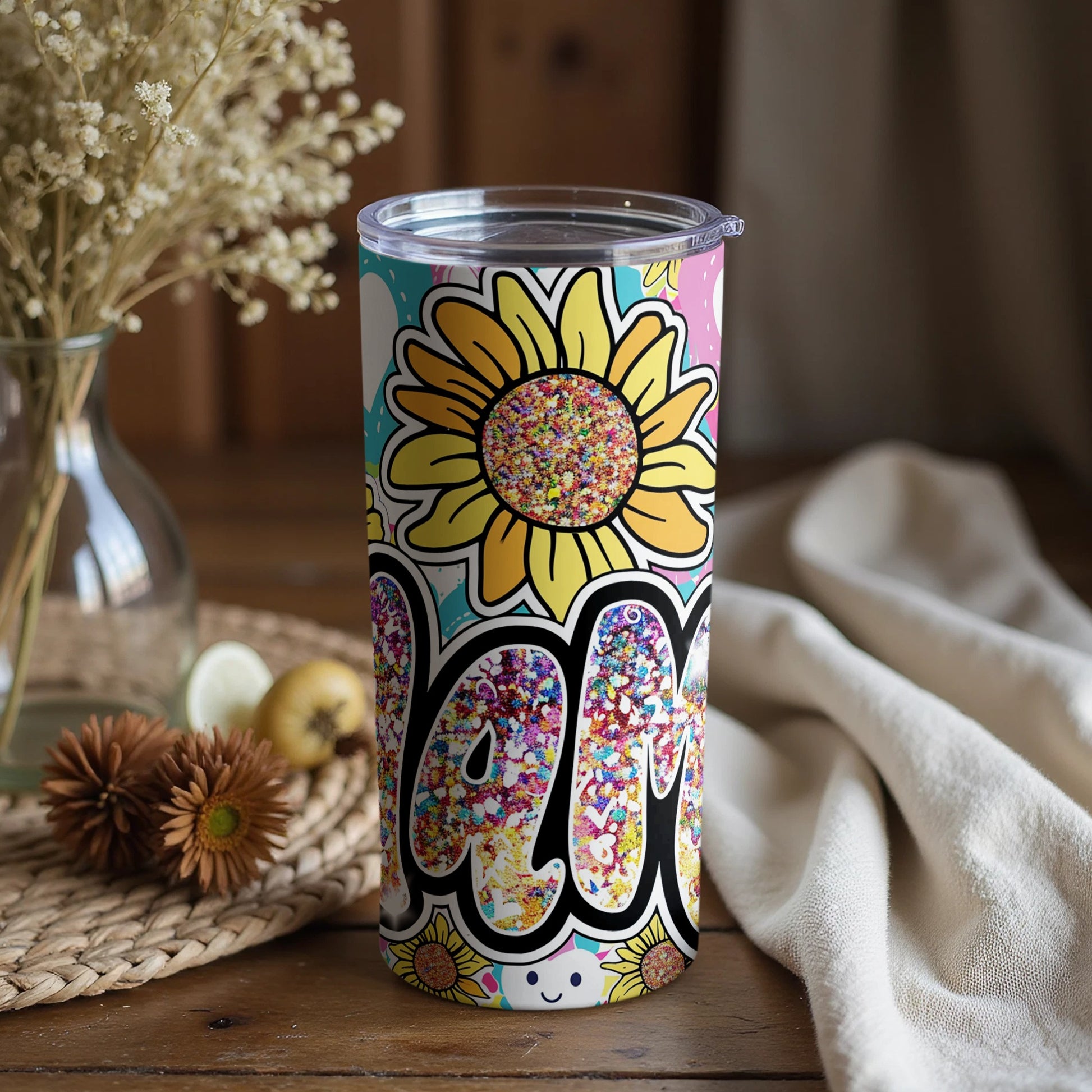Colorful Sunflower Patterned Travel Tumbler Cup