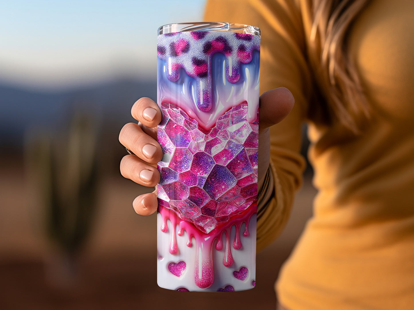 Pink Crystal Heart Sweetness Drips Valentine's Day! Dripping Heart with Love Themed Background Tumblers