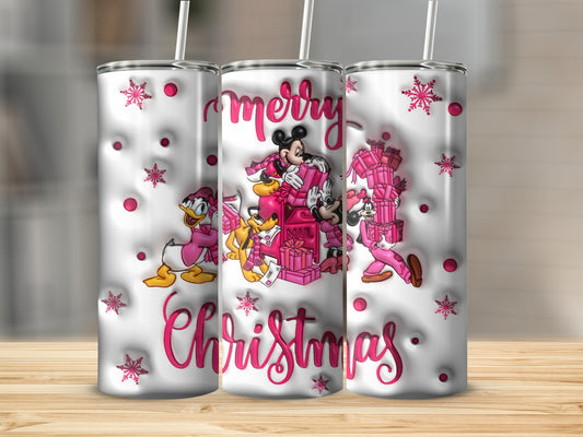 Merry Christmas Tumbler With Pink Snowflakes Design