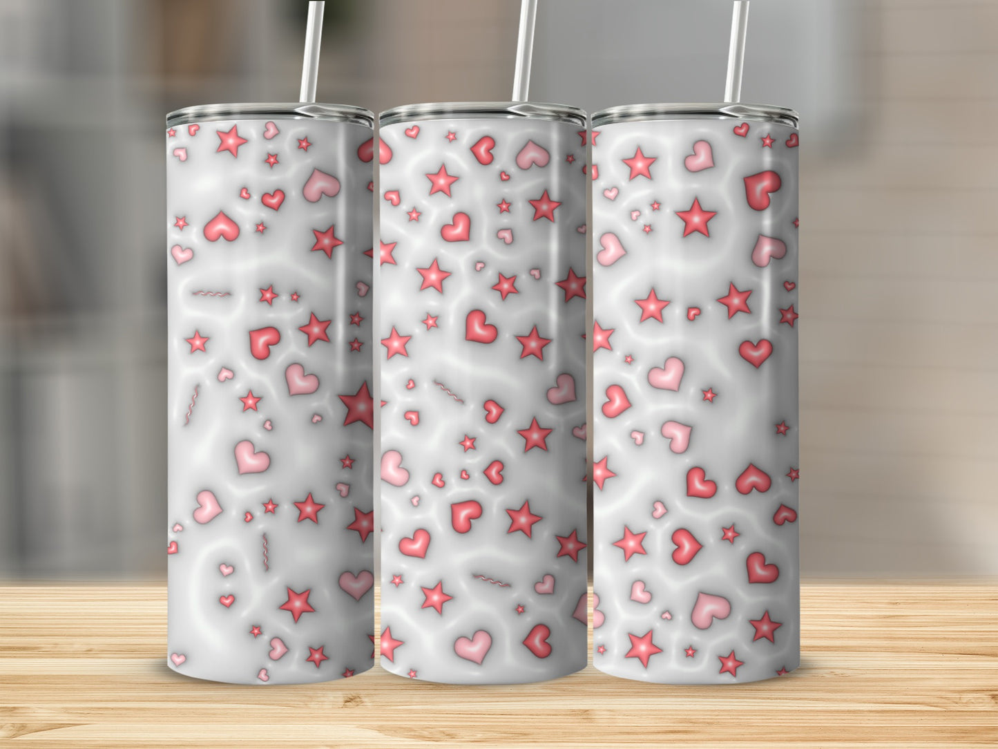 Cute Pink Hearts and Stars Design Tumbler Product