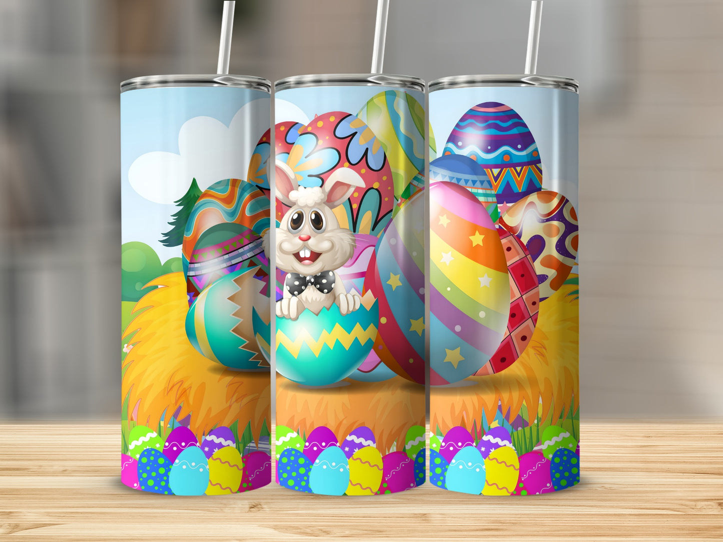 Colorful Easter Bunny and Eggs Design Tumbler Cup
