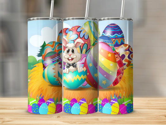 Colorful Easter Bunny and Eggs Design Tumbler Cup