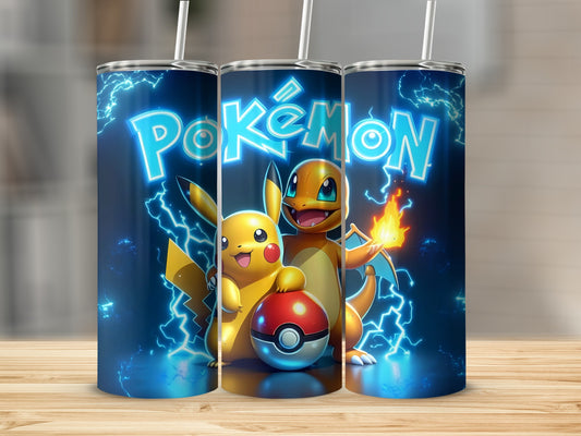 Cute Pikachu and Charmander Artwork Tumbler Cup