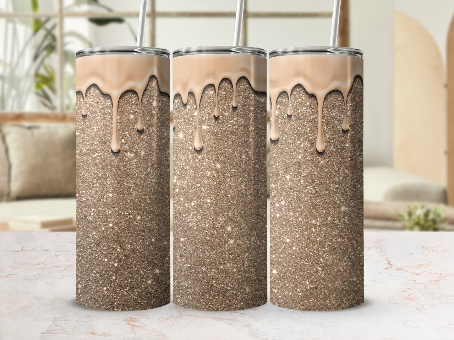 Glittery Gold Ombre Drip Design Insulated Tumbler