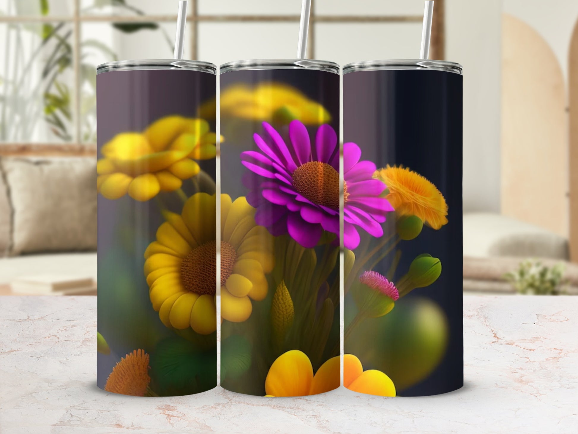 Colorful Flower Design Insulated Stainless Steel Tumbler