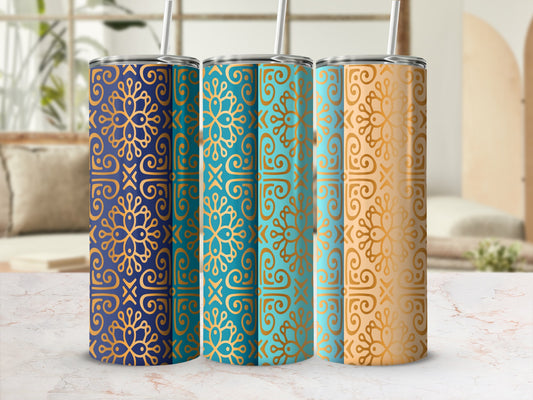 Blue Teal Beige Gold Mandala Pattern Tumbler product type