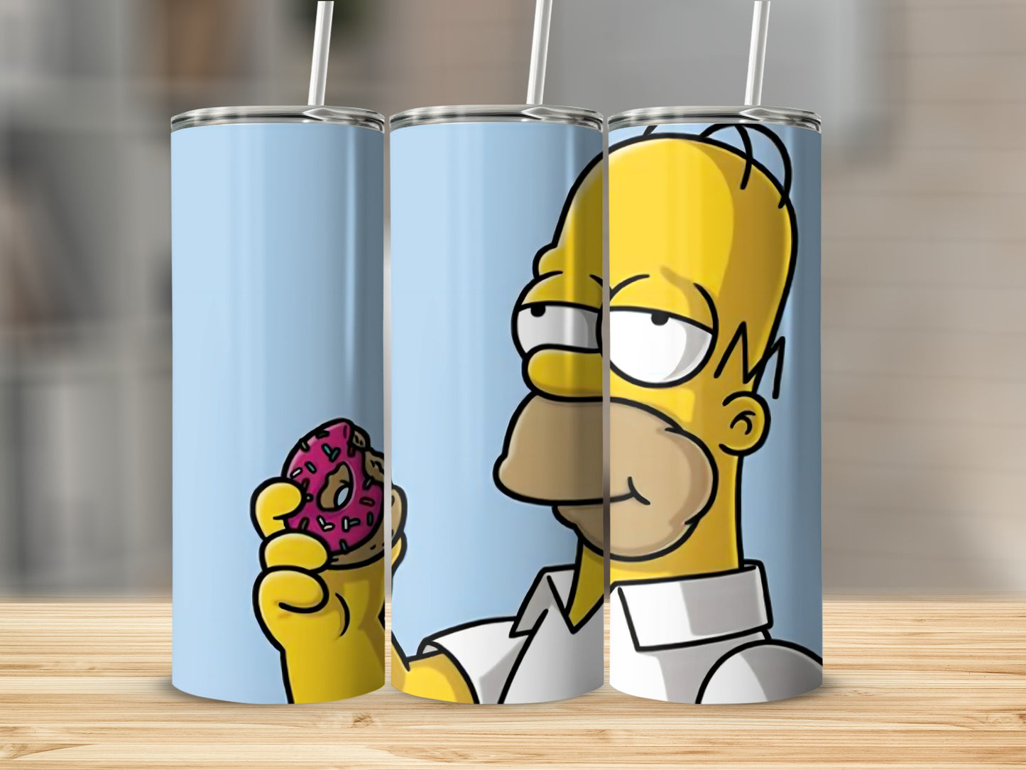 Cartoon Character Holding Donut Design Tumbler Cup