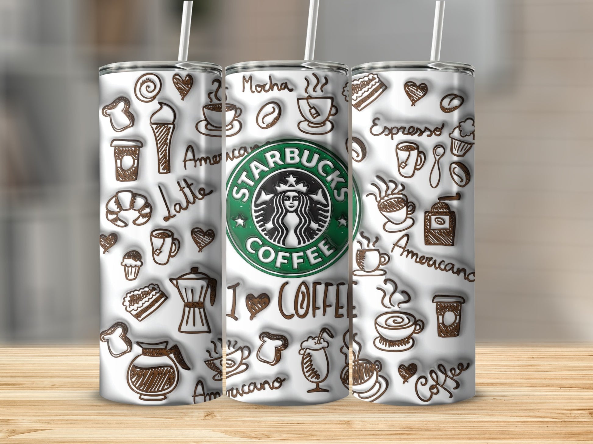 Starbucks Coffee Themed Tumbler with Doodle Art