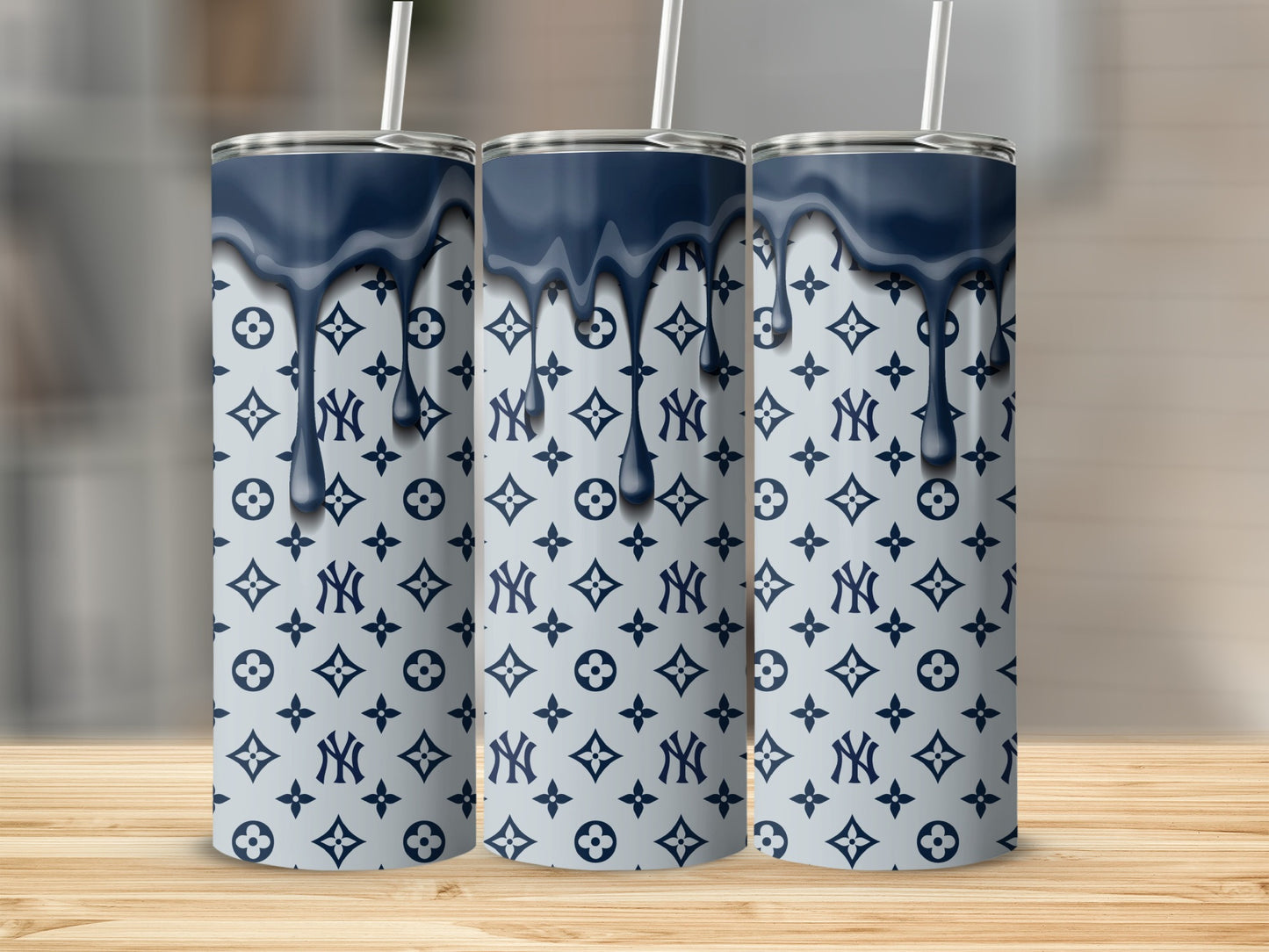 NY Logos and Shapes Dark Blue Drip Design Pattern Tumblers