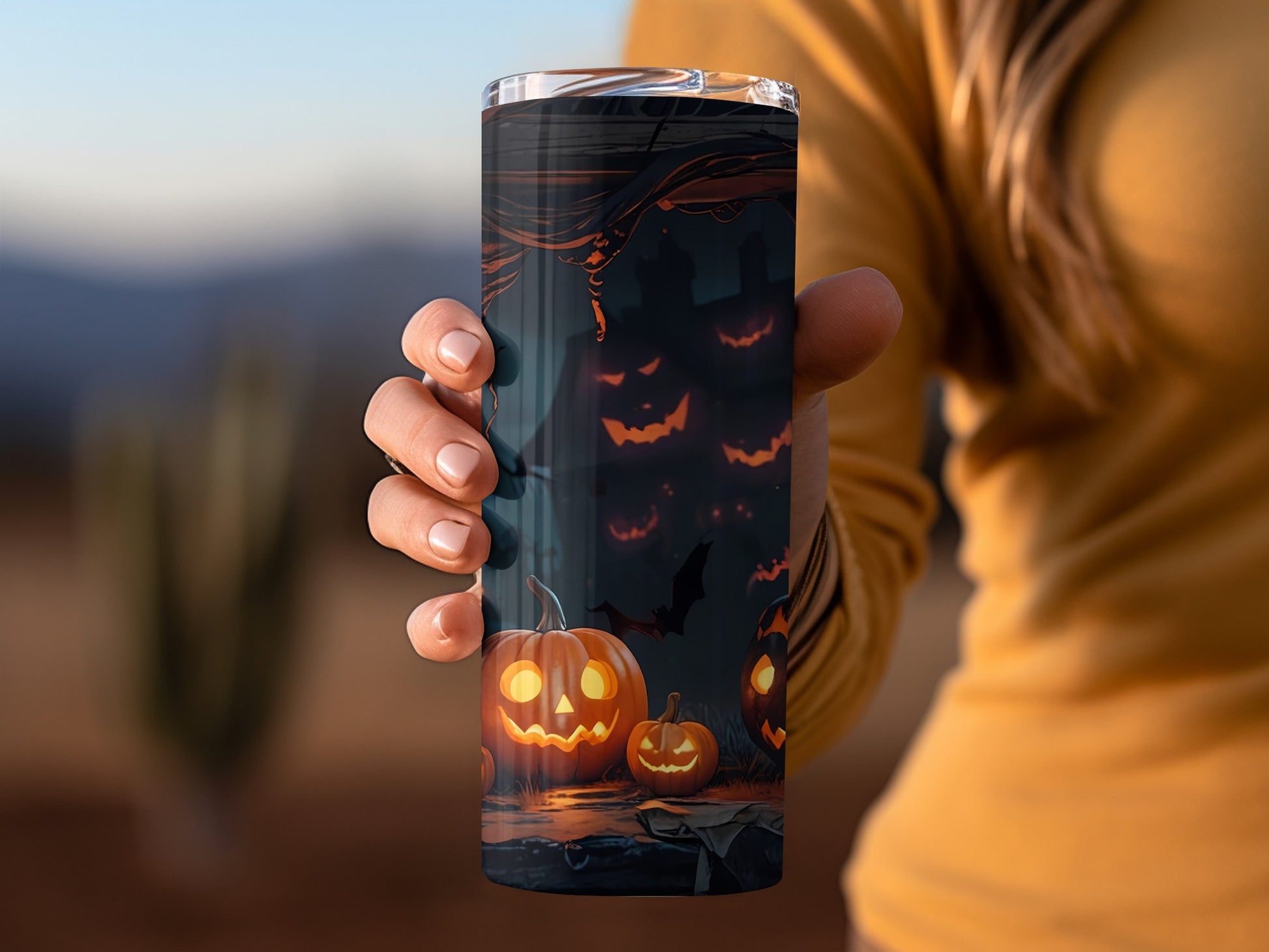 Halloween Night Pumpkins and Bats Insulated Tumbler