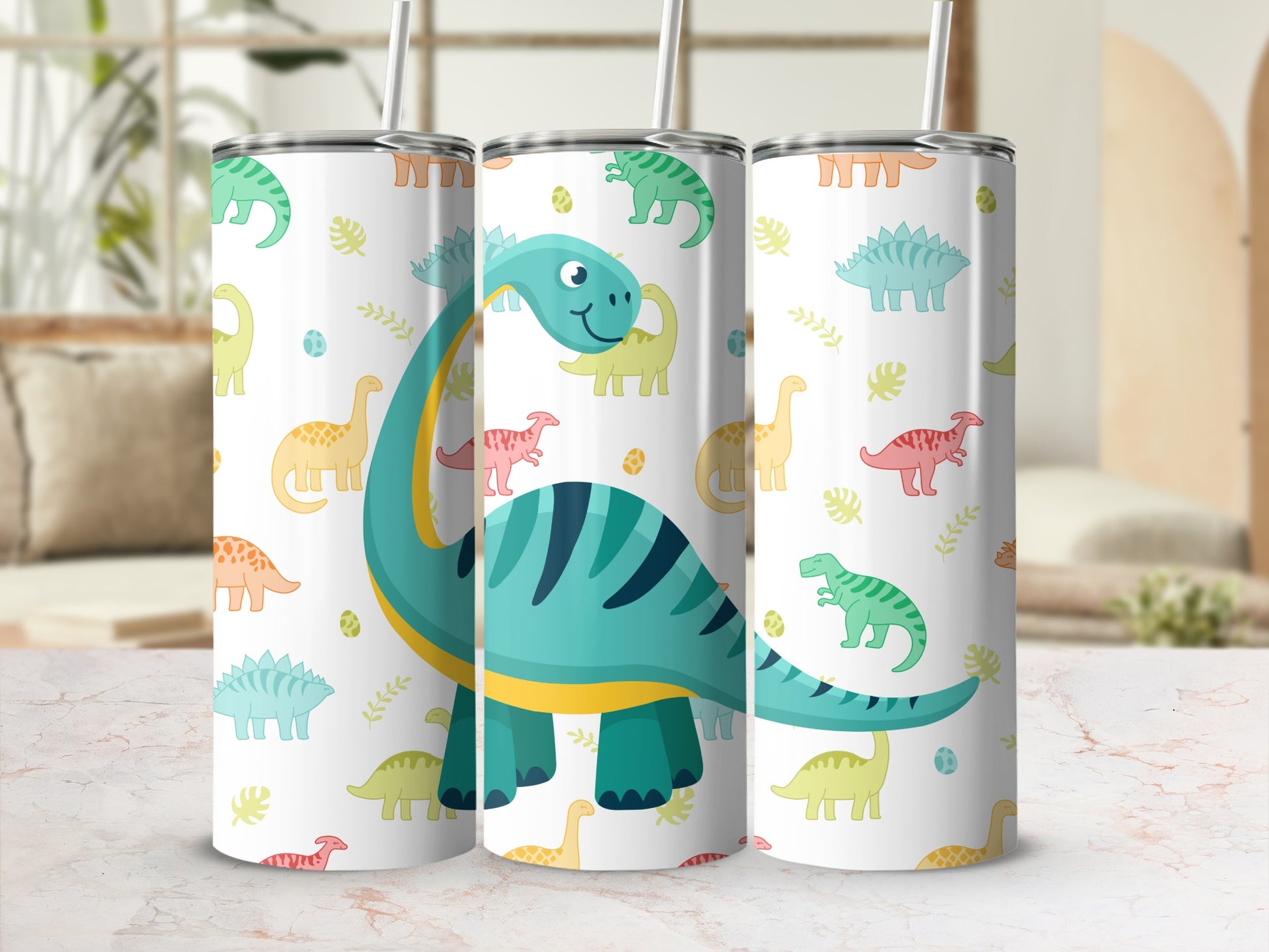 Colorful Dinosaur Pattern Insulated Tumbler Cup