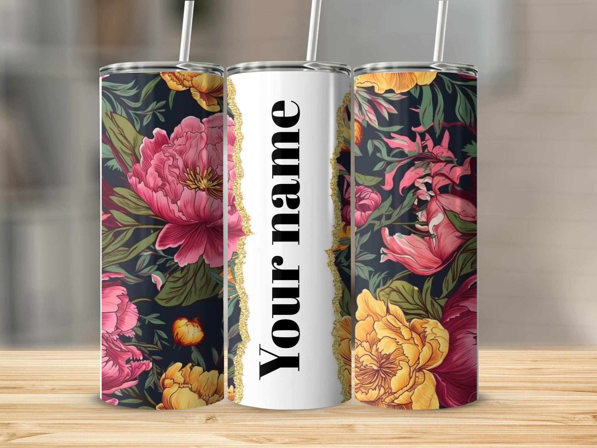 Personalized Floral Pattern Skinny Tumbler Cup