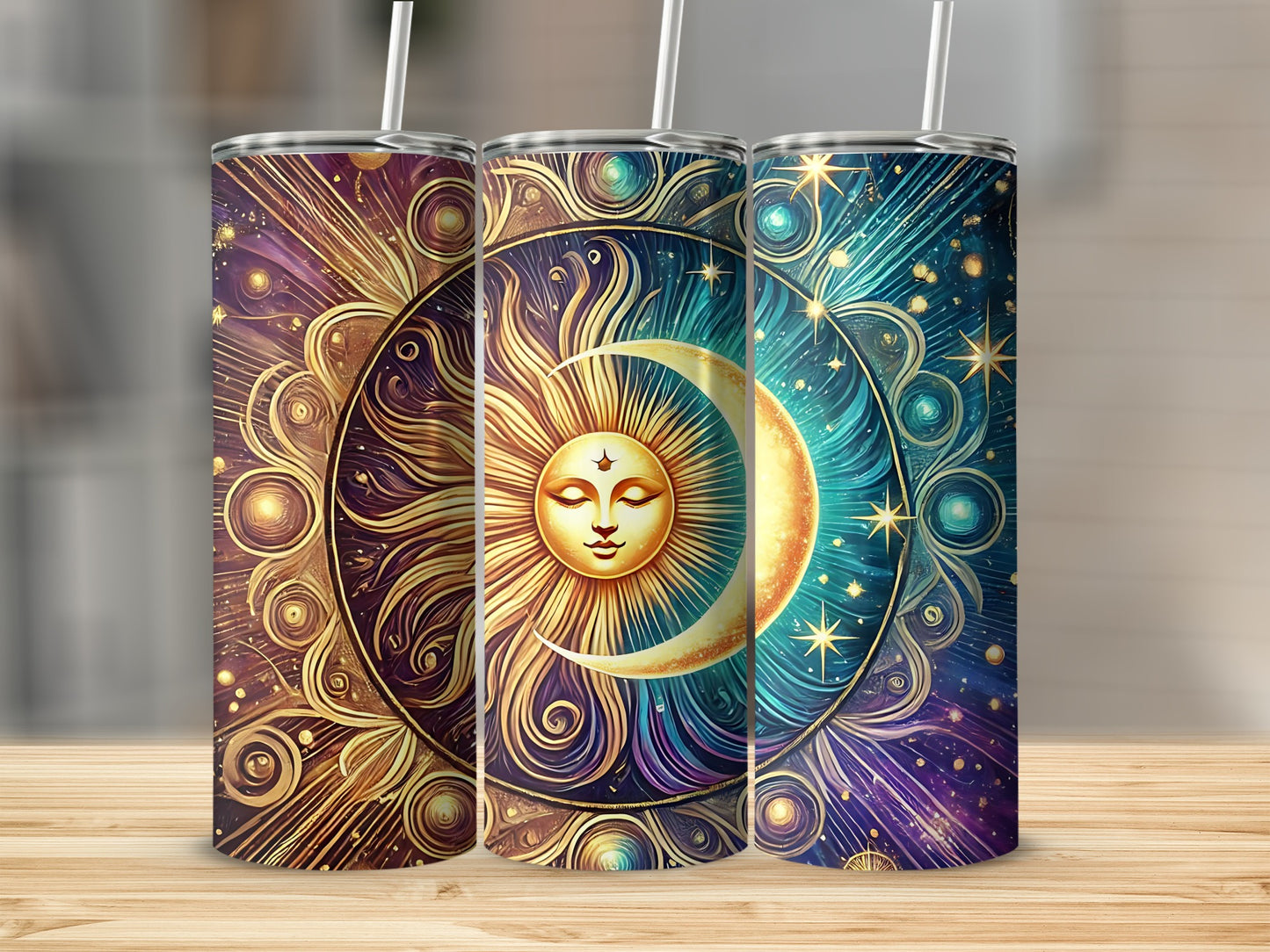 Celestial Sun and Moon Artistic Insulated Tumbler Product