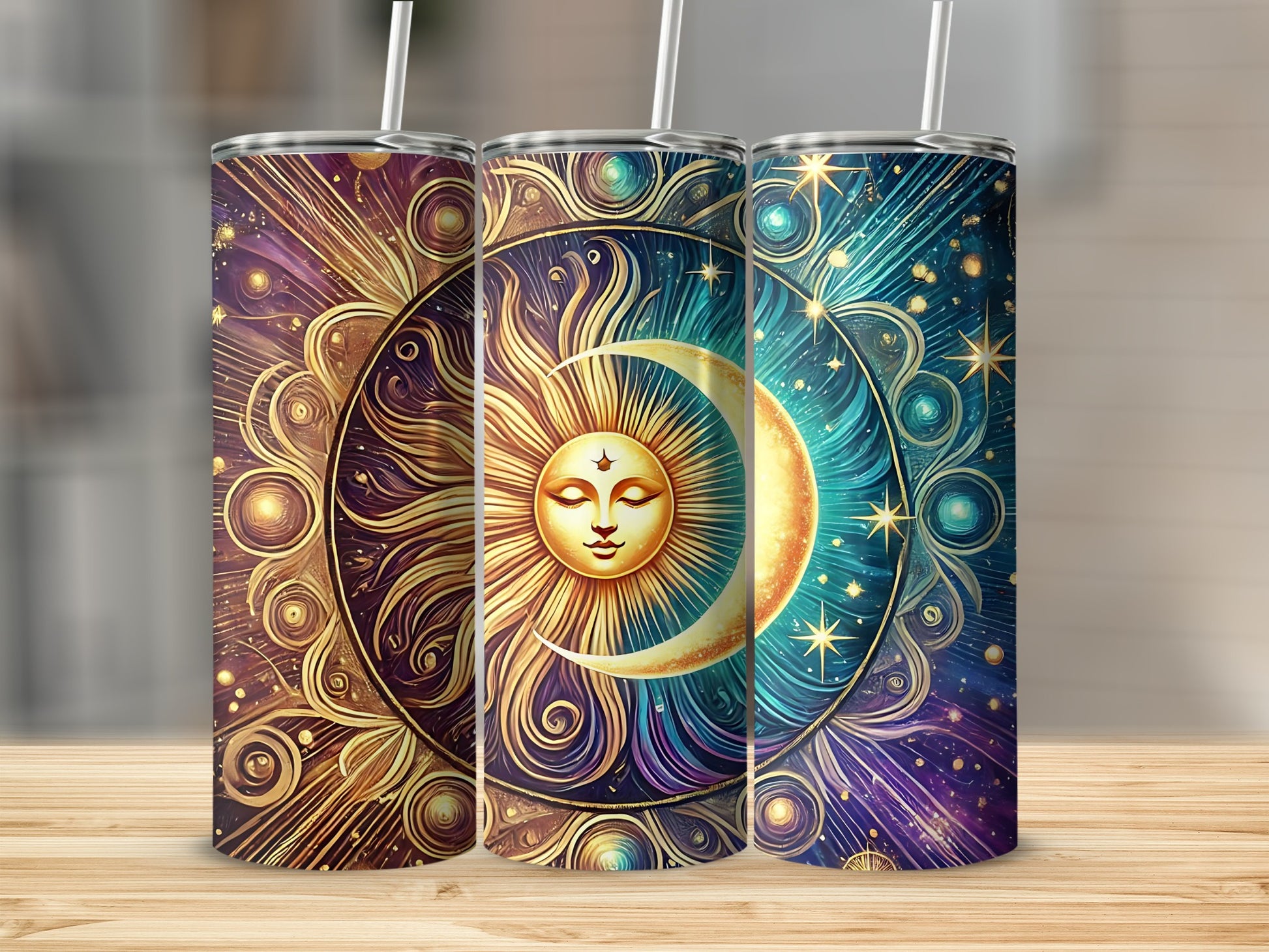 Celestial Sun and Moon Artistic Insulated Tumbler Product