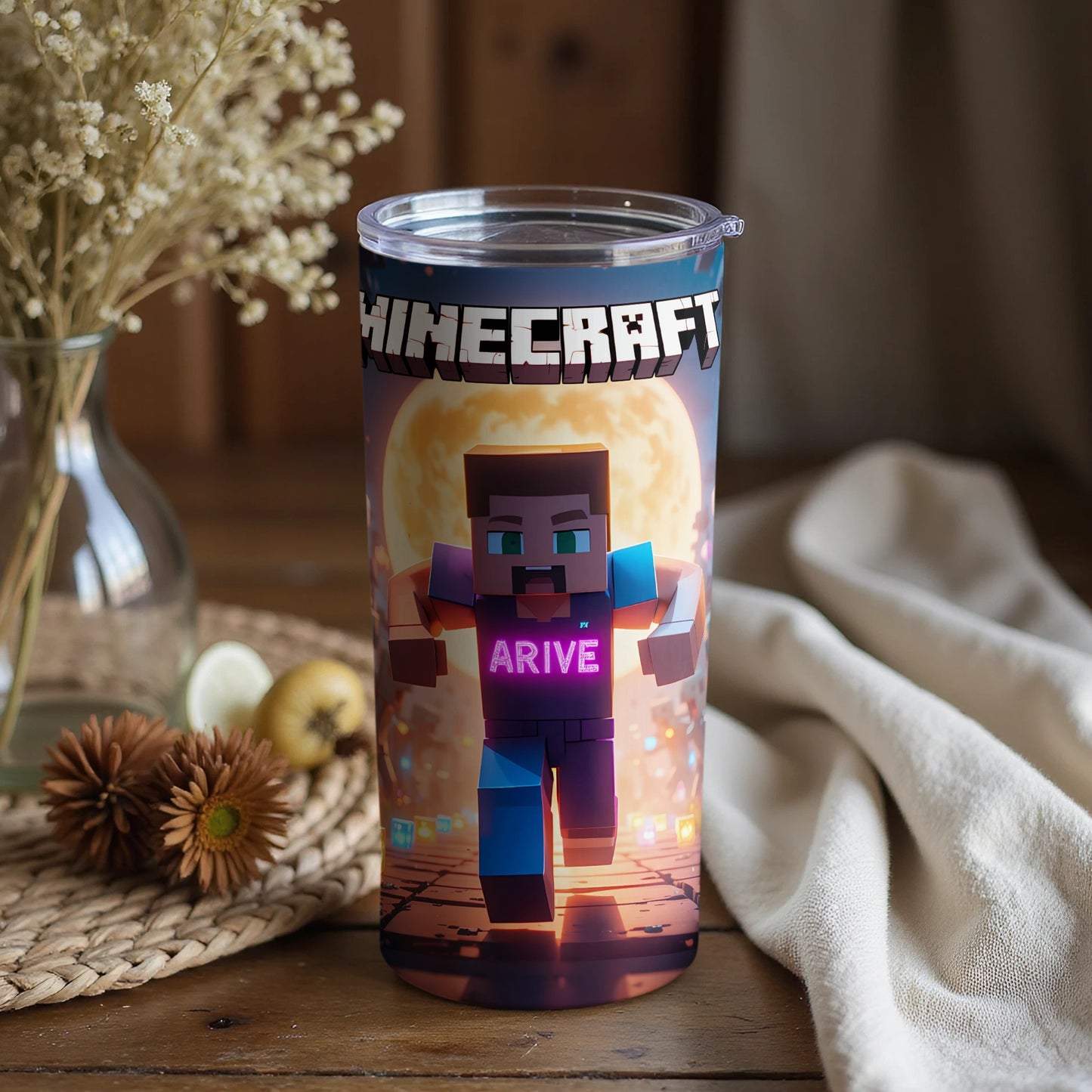 Minecraft Tumbler with Pixelated Character Art