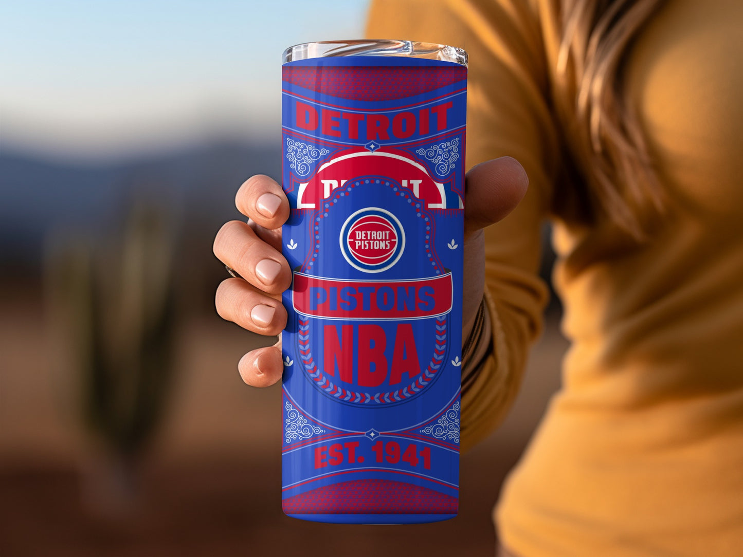 Detroit Pistons NBA EST 1941 Blue And Red Design Tumbler