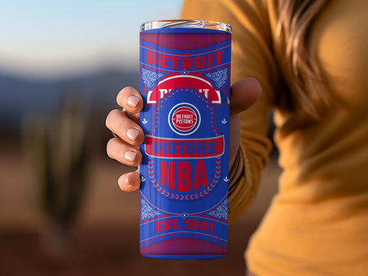 Detroit Pistons NBA EST 1941 Blue And Red Design Tumbler