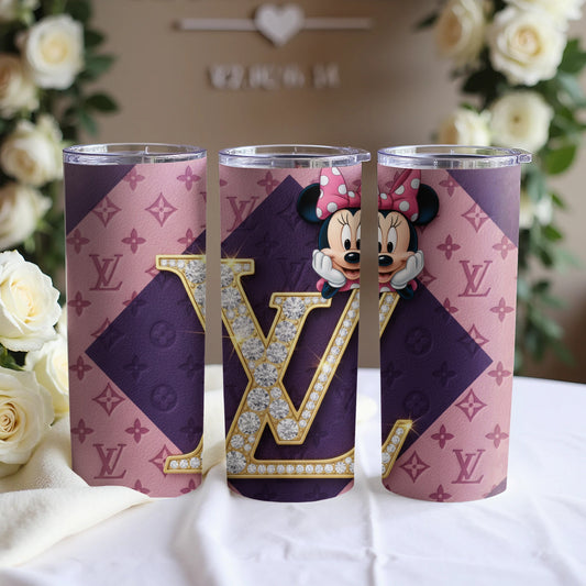 Stylish Minnie and LV Maroon Tumbler Set Design