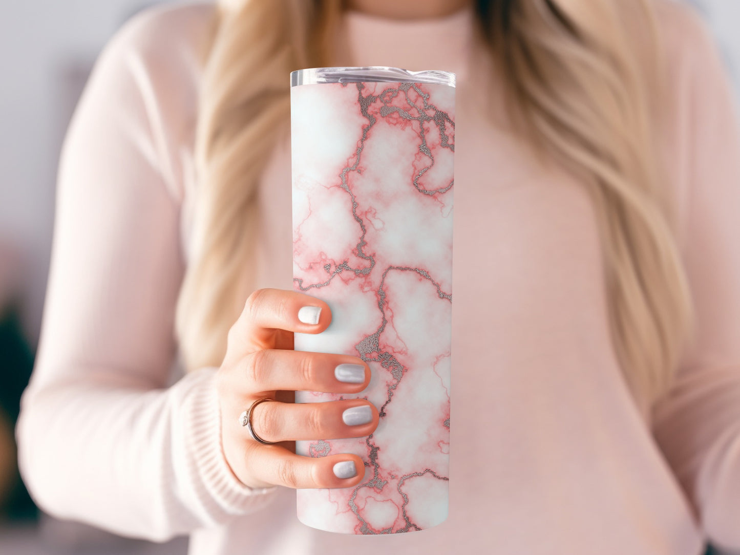 Marble Style Light Pink and Silver Pattern Tumblers